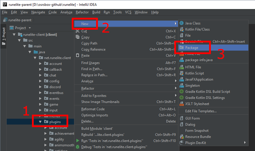 Visual example of how to add a plugin package in IntelliJ IDE